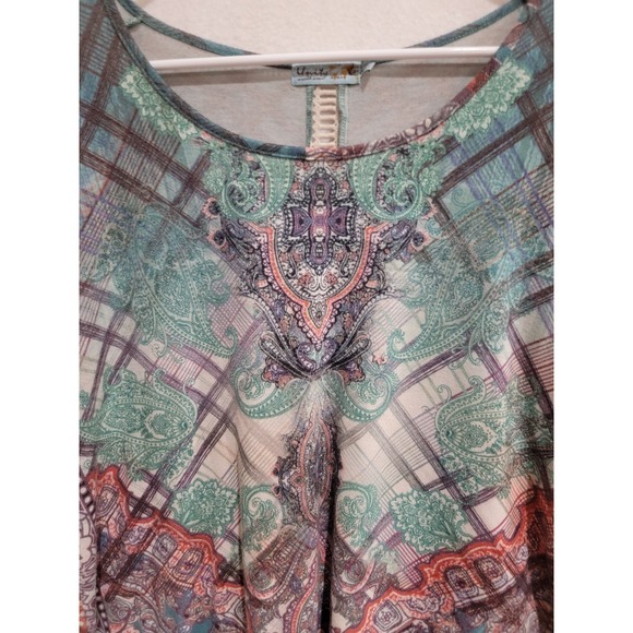 Unity World Wear Woman Top 1X Plus Paisley Boho Crochet Ladder Back 3/4 Sleeve - Picture 4 of 11